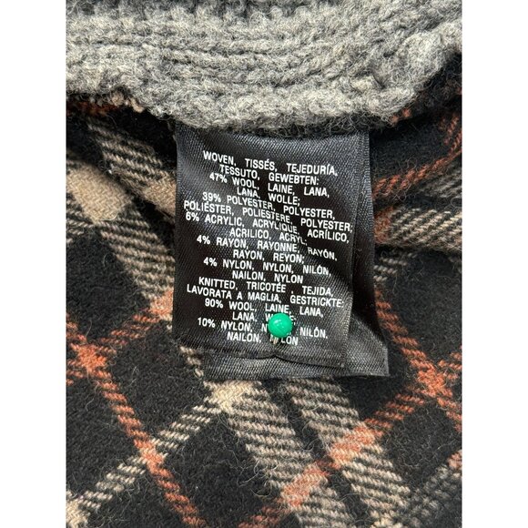 Anthropologie Moth Derry Plaid Jacket Hooded Cable Knit Sweater Wool Women Sz L - Picture 9 of 10